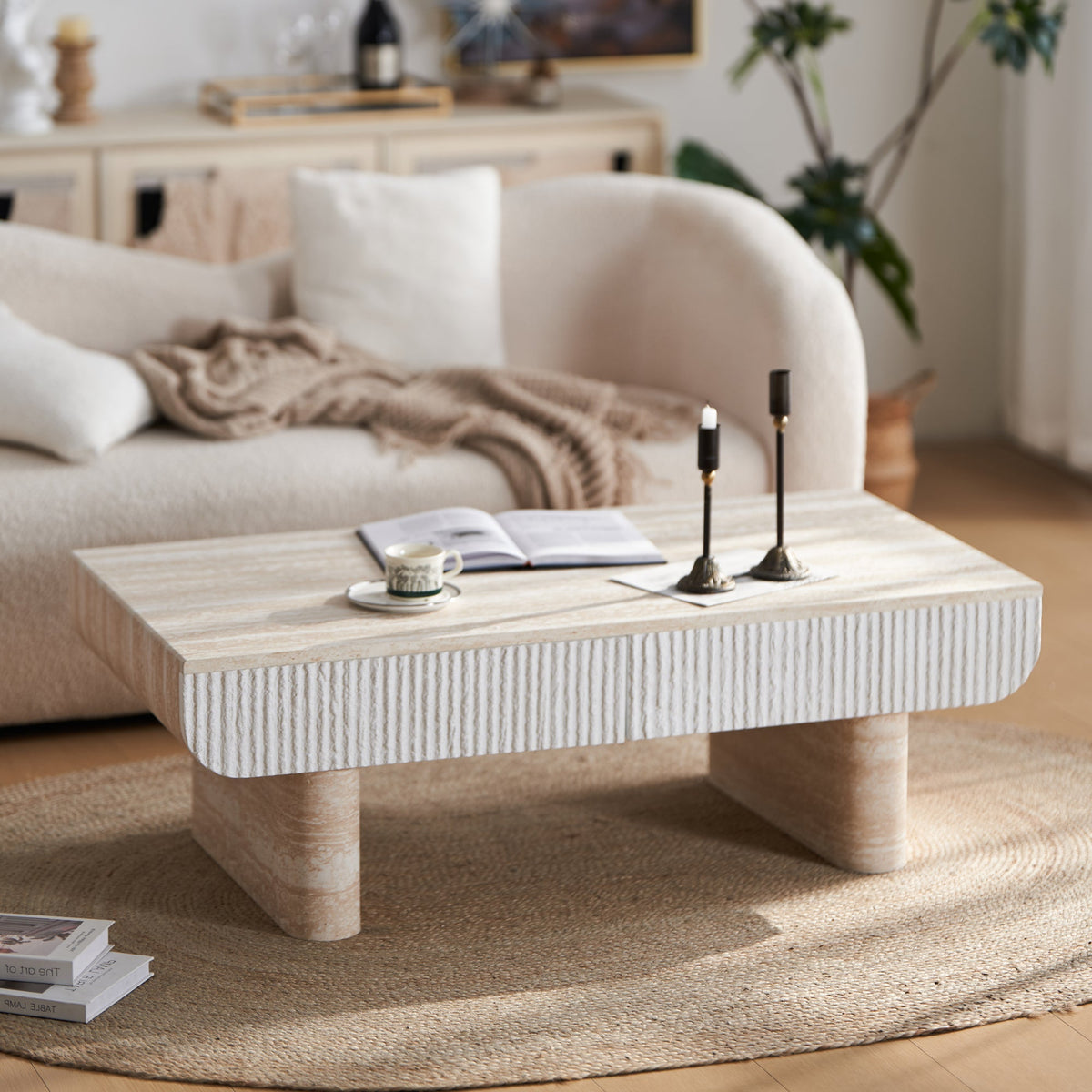 Mid Century Modern Coffee Table with Faux Marble Tabletop