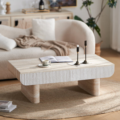 Mid Century Modern Coffee Table with Faux Marble Tabletop