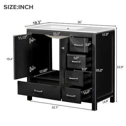 36" Black Bathroom Vanity With Ceramic Sink Combo