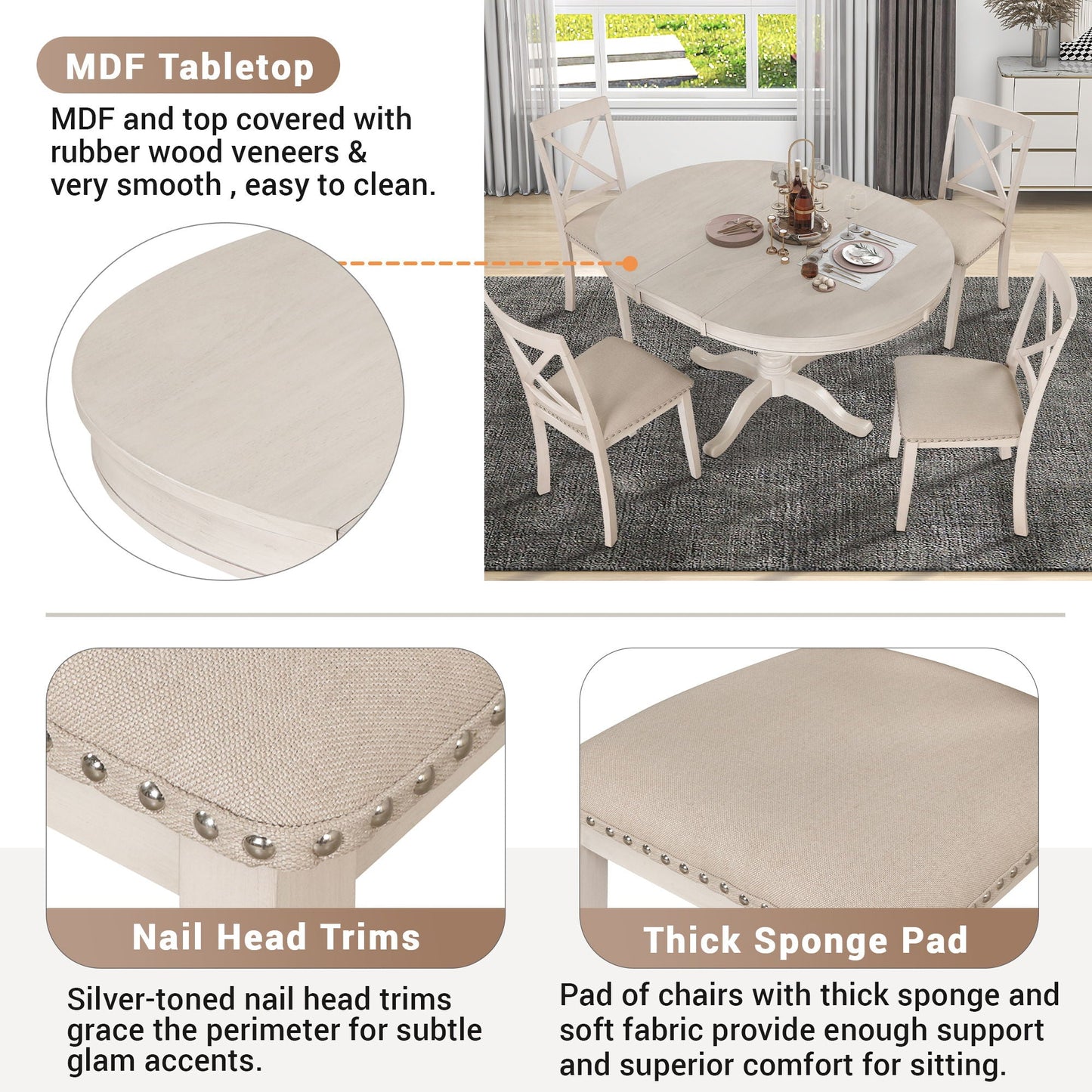 5 Piece Dining Room Set, Table And Chairs Set For 4 Persons
