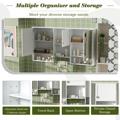 Wall-Mount 3-In-1 Mirror Cabinet With Adjustable Shelf, Soft-Closing Hinges, Rectangular Design - White