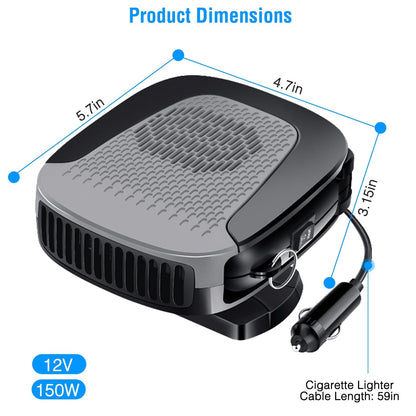 12V 150W Portable Car Heater & Fan | 2-in-1 Defroster/Demister