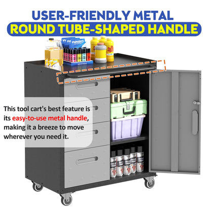 Sturdy Metal Tool Storage Cabinet With Wheels Durable Garage, Office & Home Organizer Steel