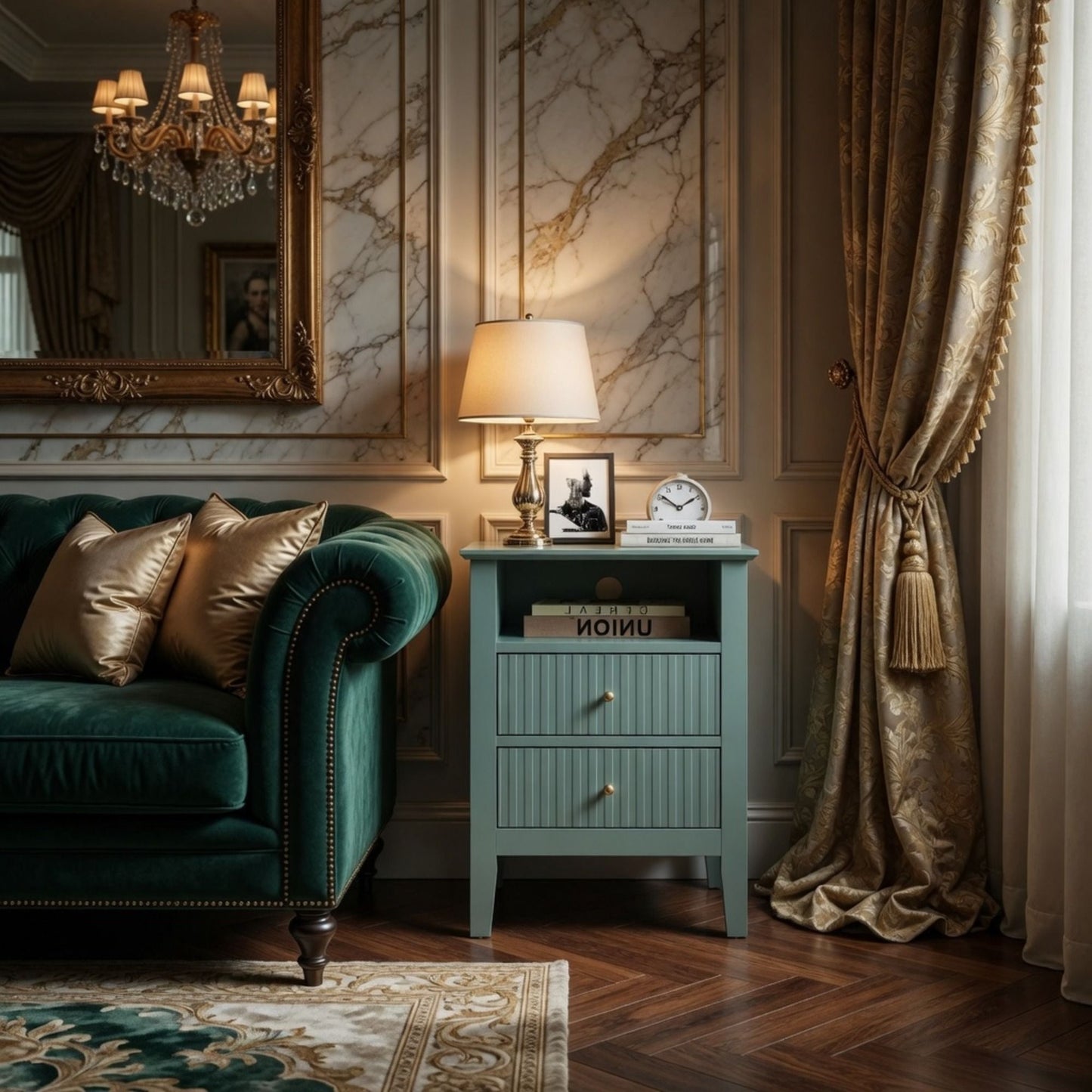 Fluted Nightstand With 2 Drawers