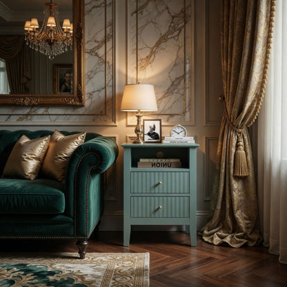 Fluted Nightstand With 2 Drawers