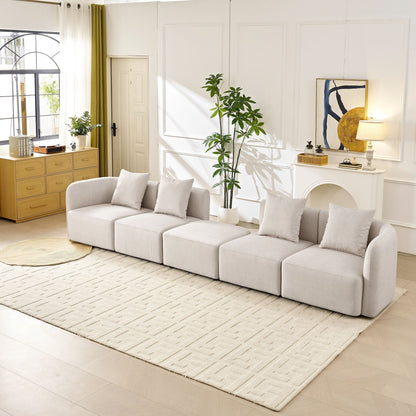 L-Shaped Modular Sectional Sofa With Ottoman, Living Room Furniture Set - Beige
