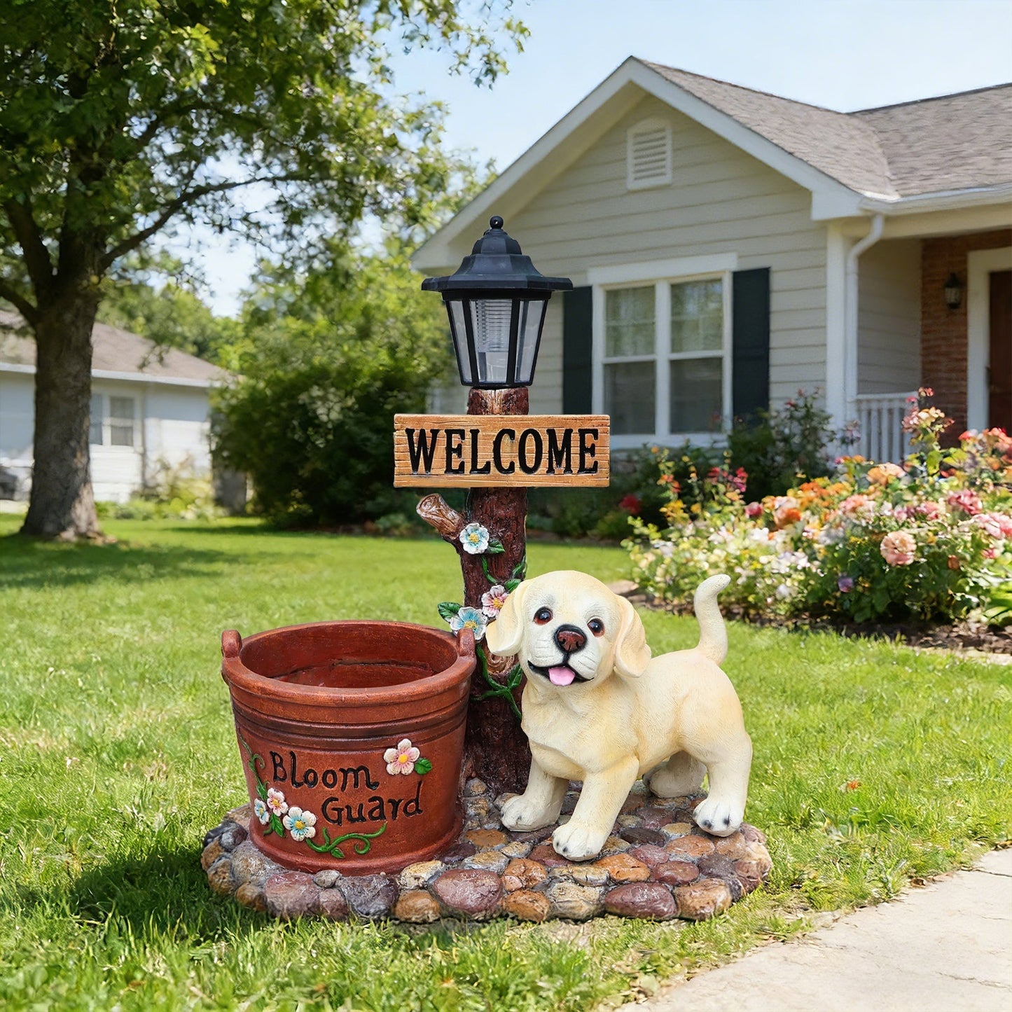 Labrador Puppy Solar Planter Garden Statue