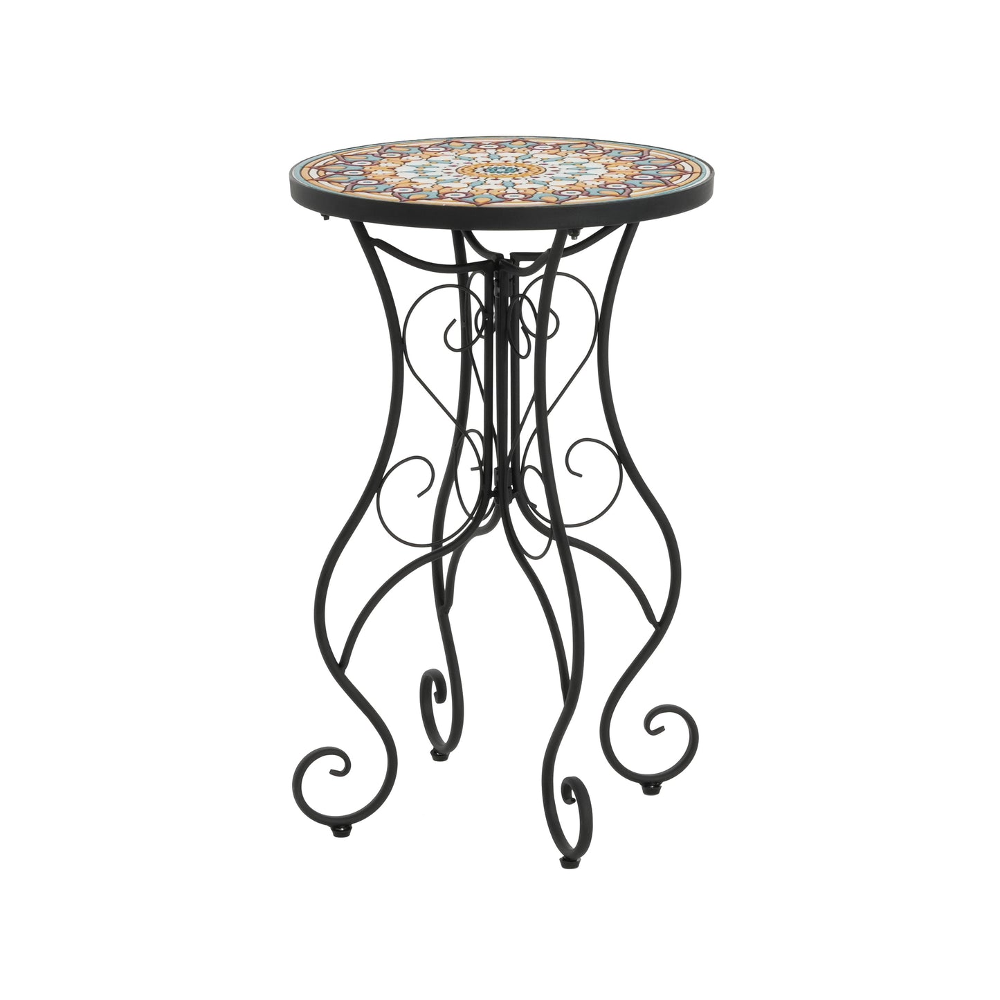 Round Ceramic Outdoor Side Table, Colorful + Black
