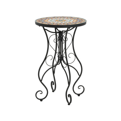 Round Ceramic Outdoor Side Table, Colorful + Black