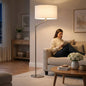Horizon - Table Lamp With On / Off Switch Curved Base Linen Shade - Brushed Nickel / Silver / White
