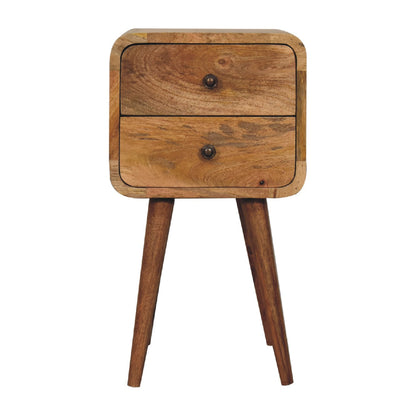 Solid Wood Mini Curved Nightstand, 2-Drawers, Oak-ish