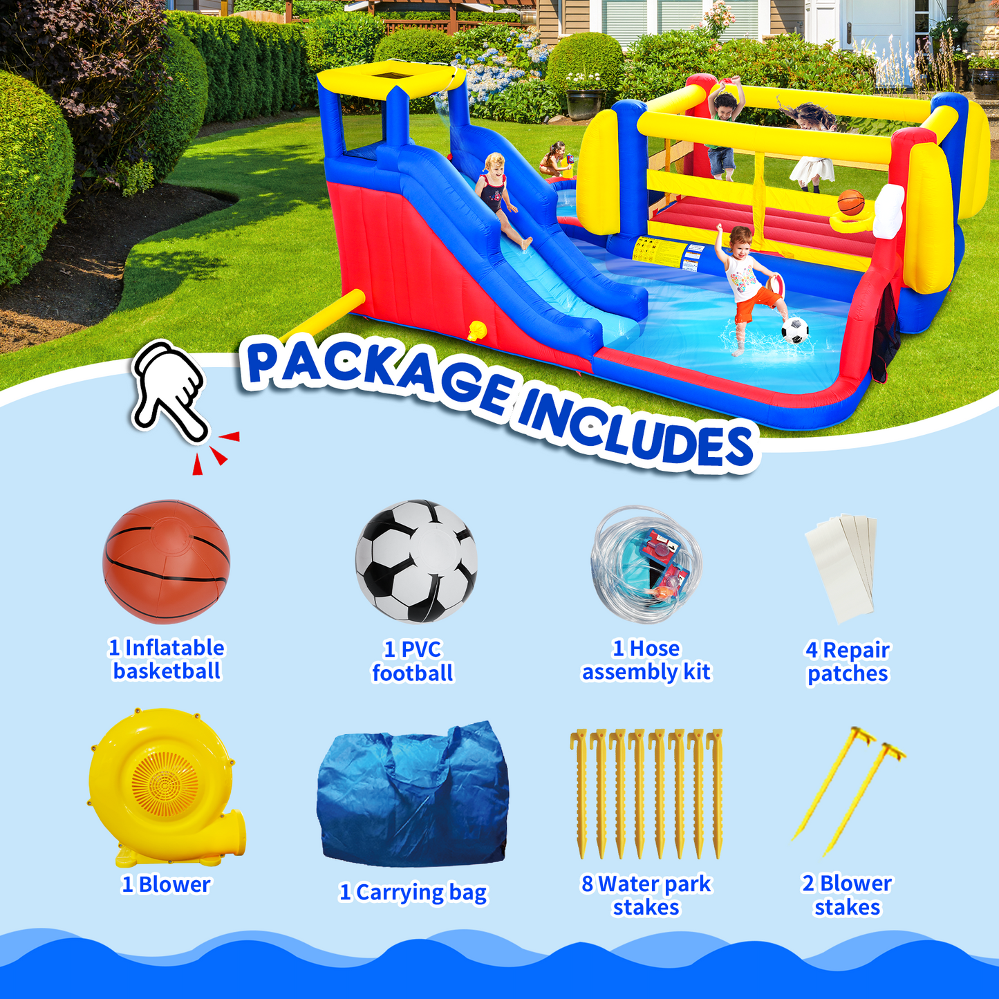 7 in 1 Inflatable Slide Water Park for Kids
