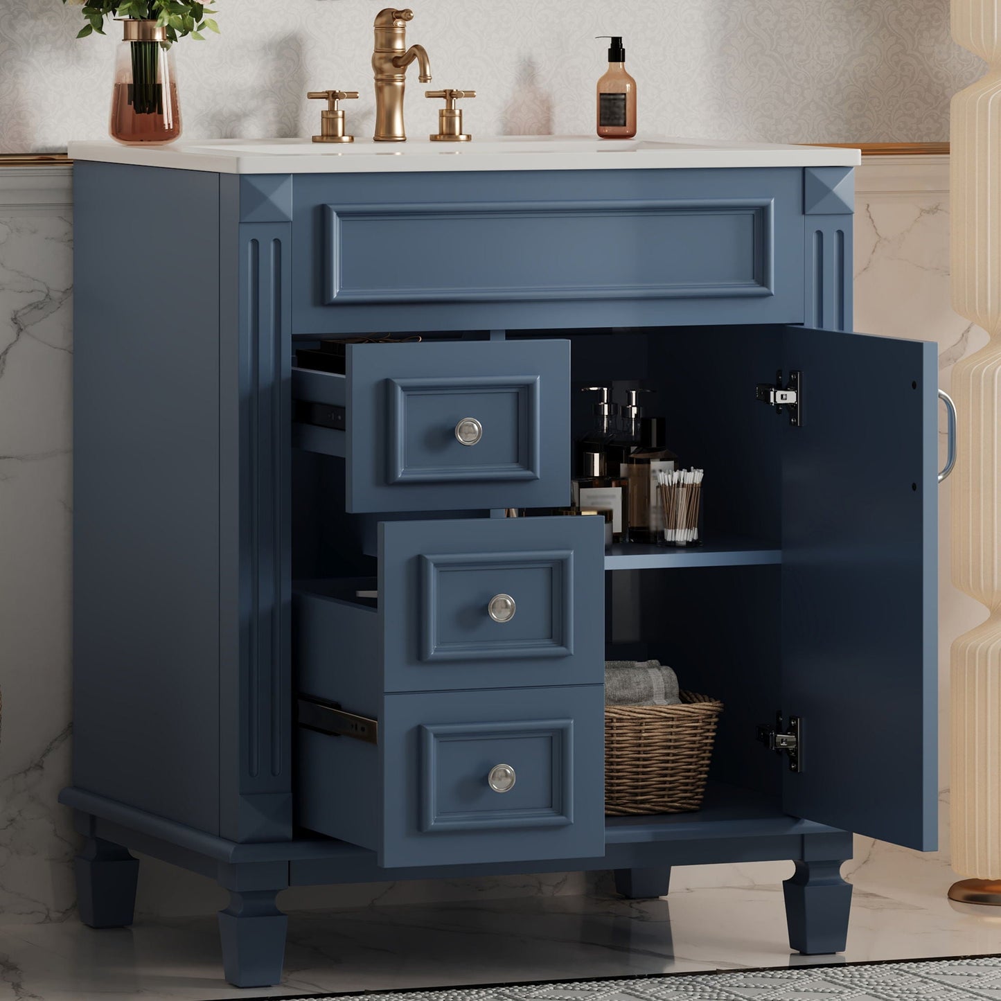 Bathroom Vanity With Sink, Compact Cabinet & 2 Drawers And Adjustable Shelf