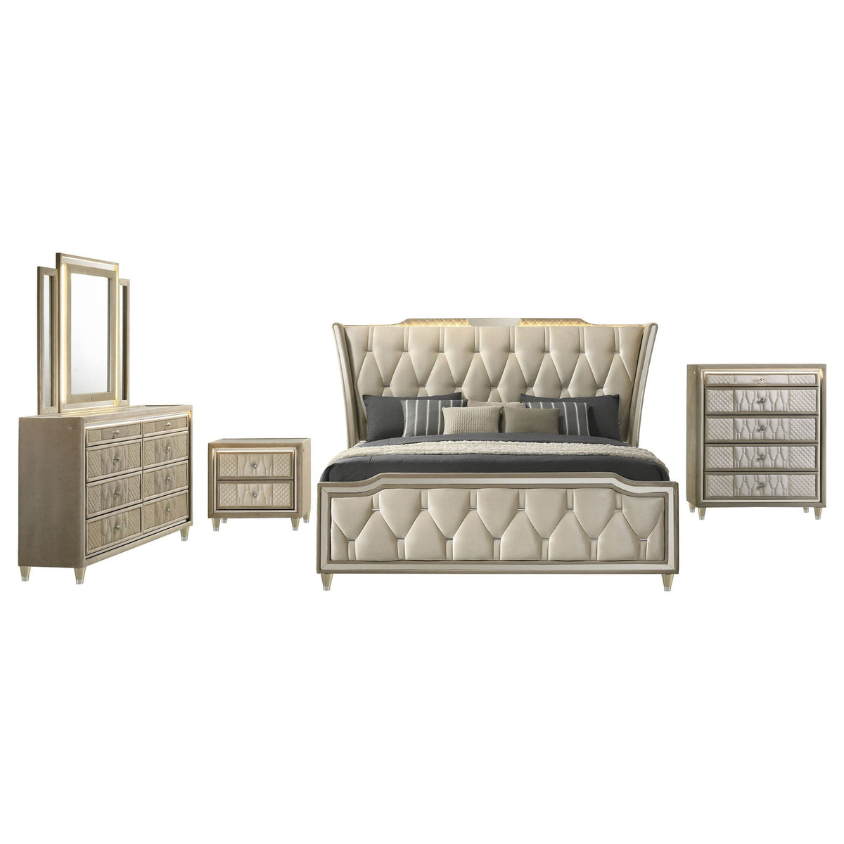 Lorient 5-piece Queen Bedroom Set Ivory and Camel