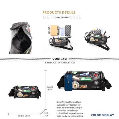 Small crossbody bag men's, men's small bag, men's cylindrical shoulder bag