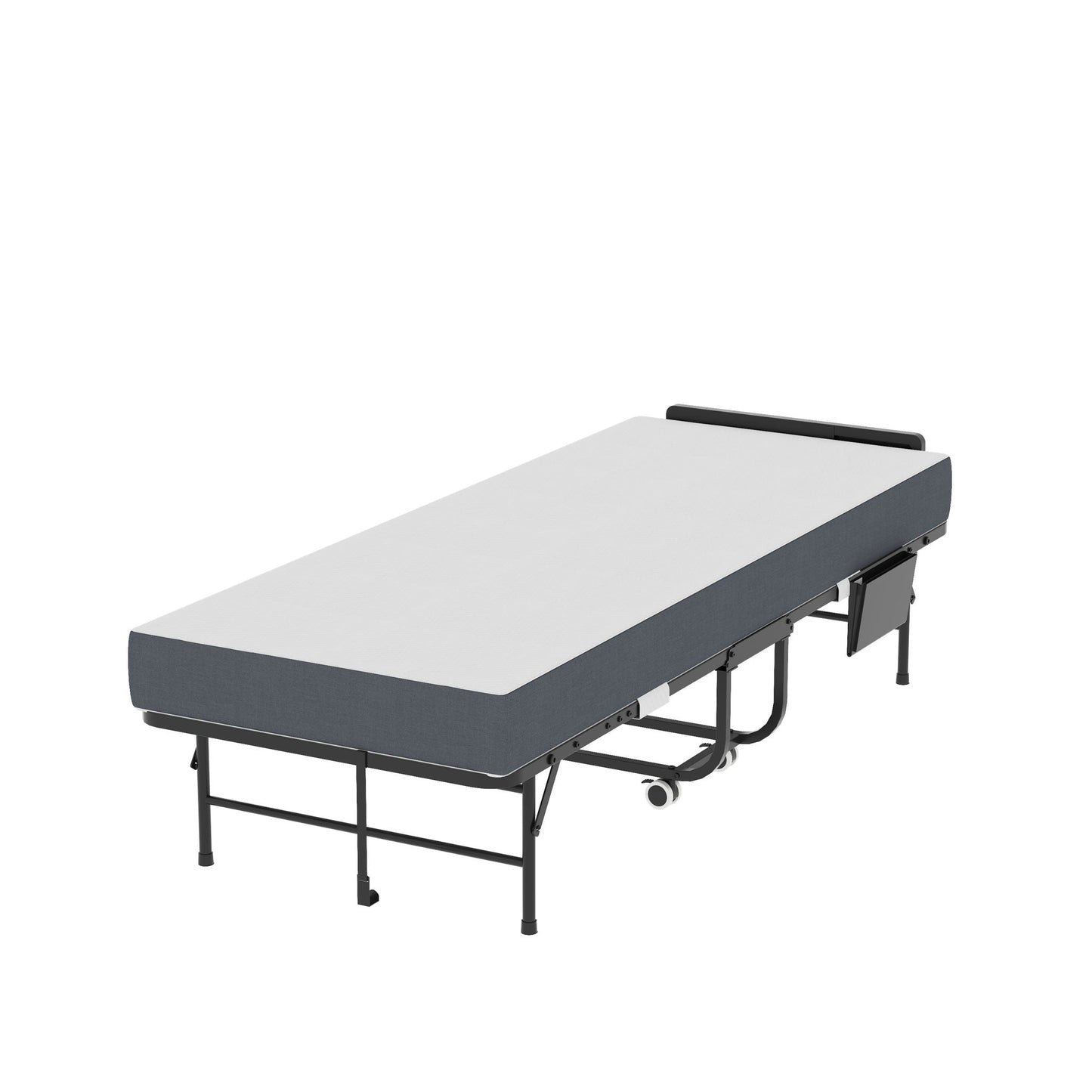 Twin Folding Bed With Adjustable Headboard & Memory Foam Mattress, Portable Coton Wheels For Tall People, Space-Saving Guest Bed - Black
