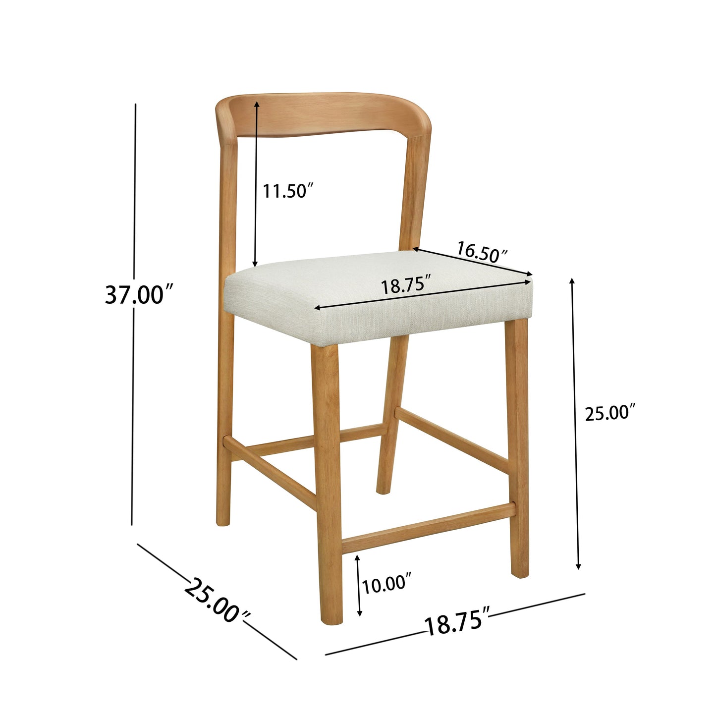 Solid Rubber Wood Counter Stools (Natural Oak + Beige) Set of 2