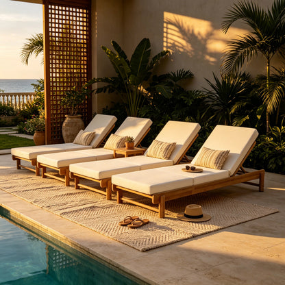 Light Teak Acacia Wood Chaise Lounge Set: 1 Frame + 1 3-Fold