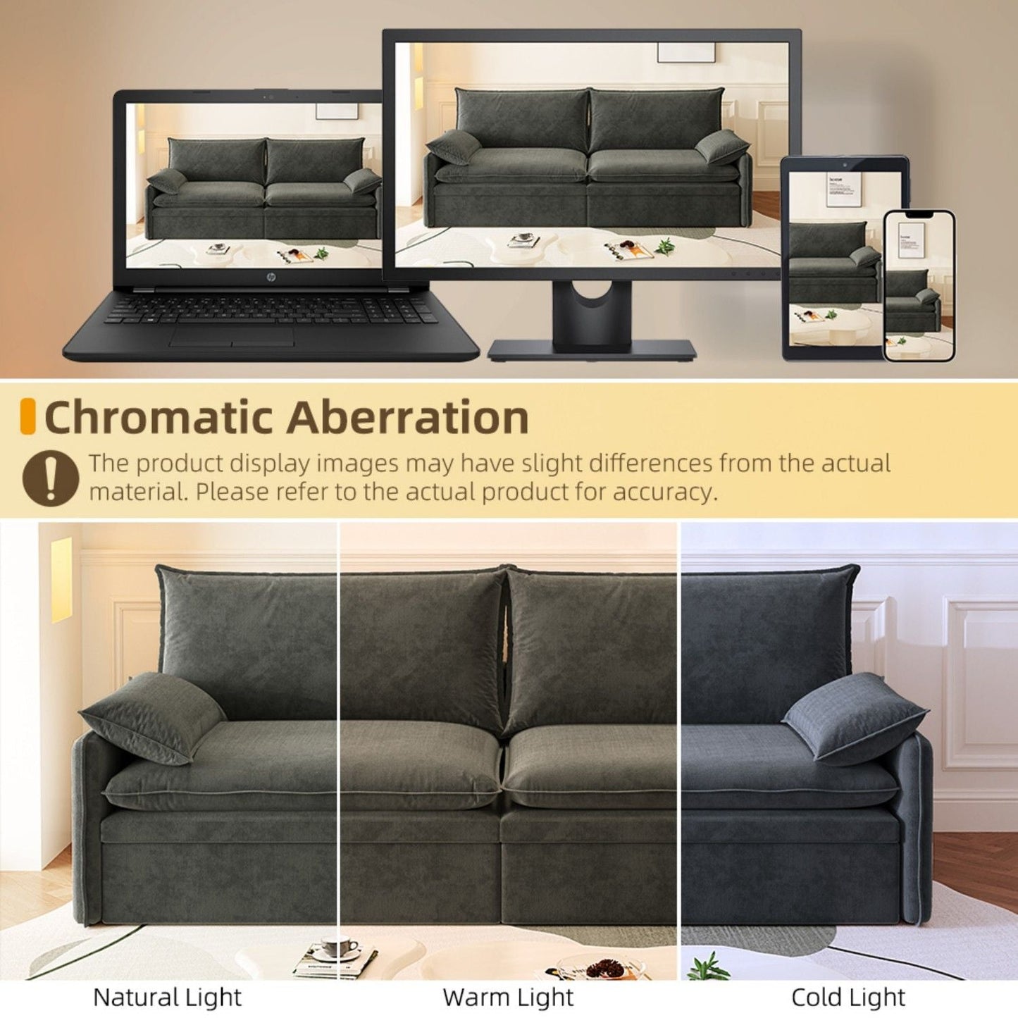 4 Seat Convertible Sleeper Sofa Bed, Modern With Storage