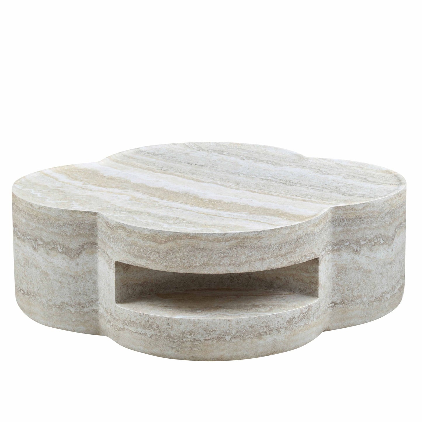 Clover Round Coffee Table With Open Storage - Marble