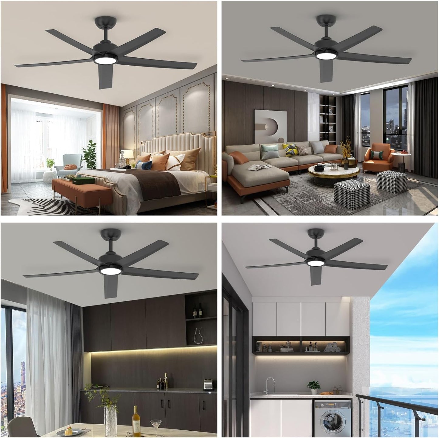 52 Inch Ceiling Fans with Lights, Large Air Volume Ceiling Fans with Reversible Quiet DC Motor and Remote