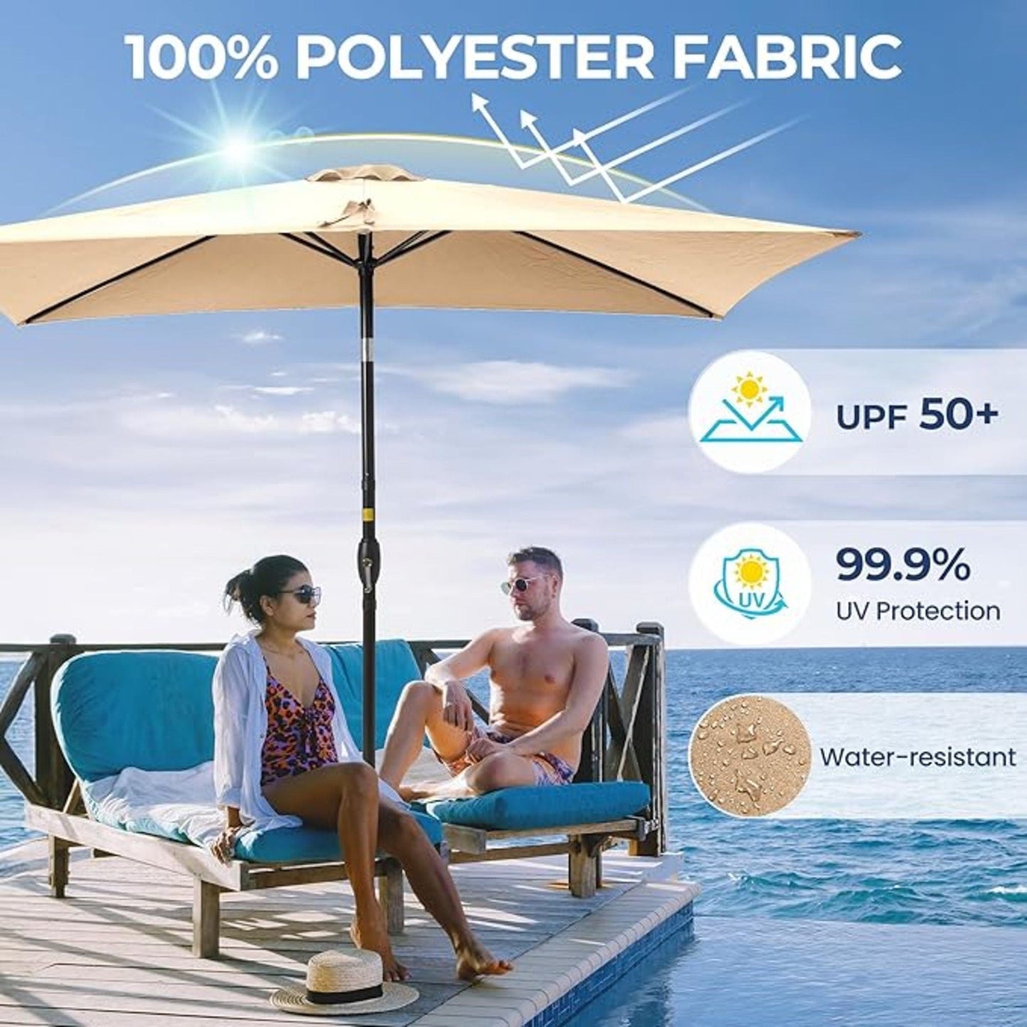 Rectangular Patio Umbrella With Crank Tilt, Polyester UV-Resistant Canopy