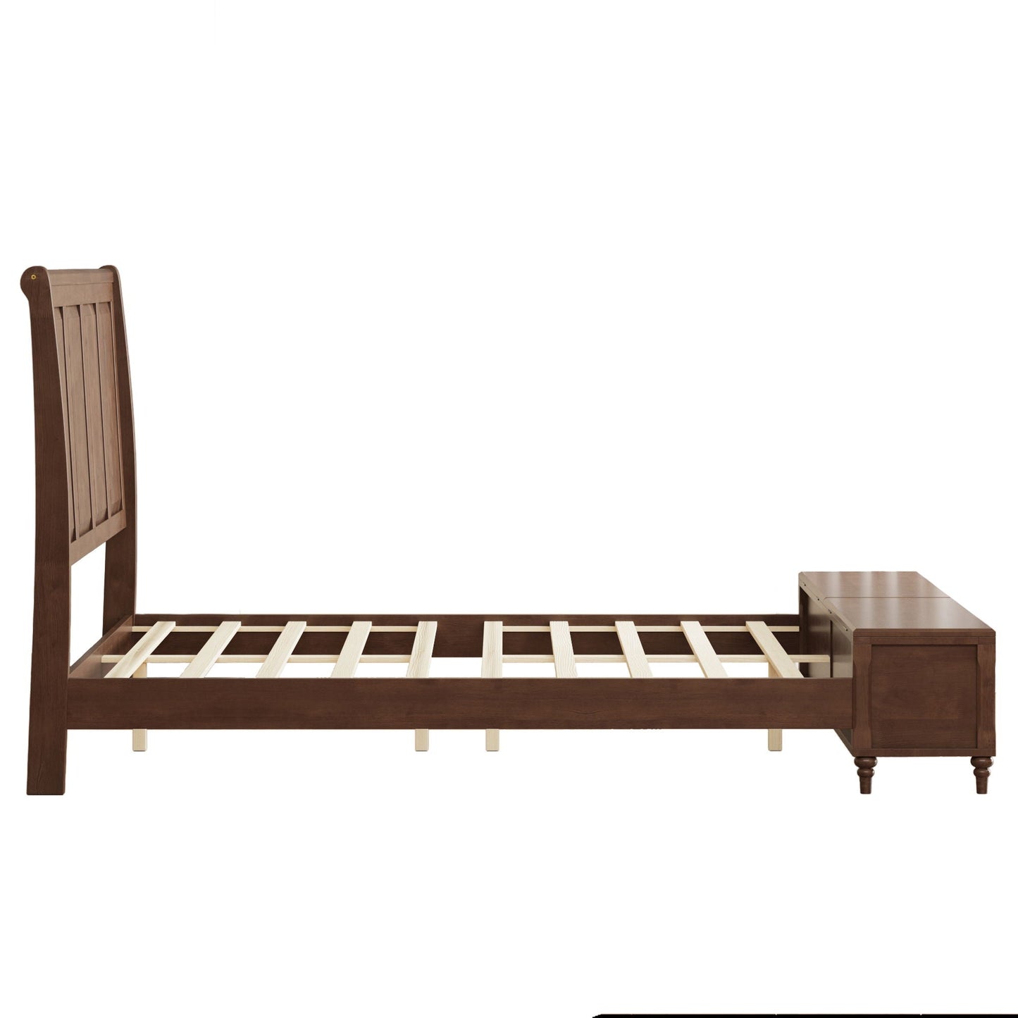 Sleigh Bed Frame With Tall Headboard And Storage Bench