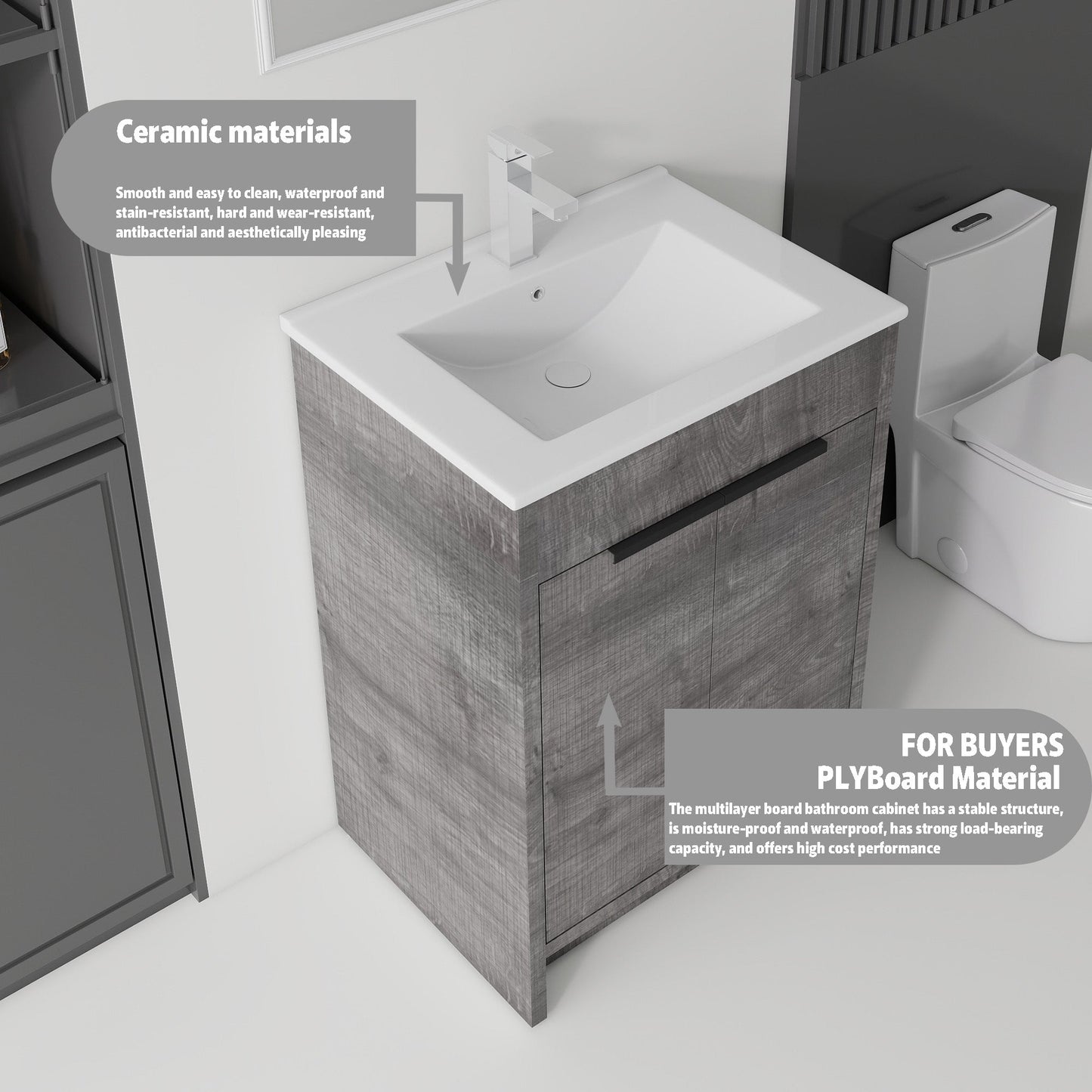 24 Inch Floating Bathroom Vanity with Ceramic Sink and Soft-Close Door