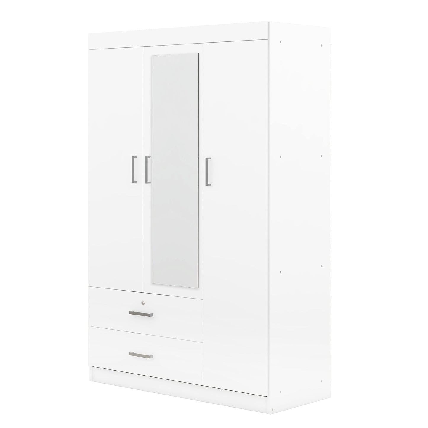 3-Door Mirror Wardrobe with Shelves, White
