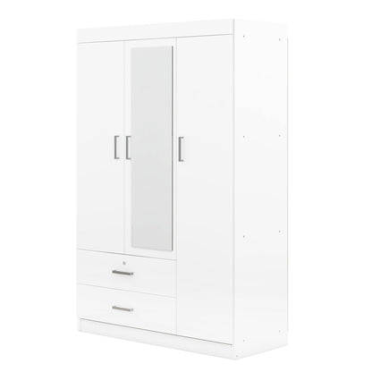3-Door Mirror Wardrobe with Shelves, White