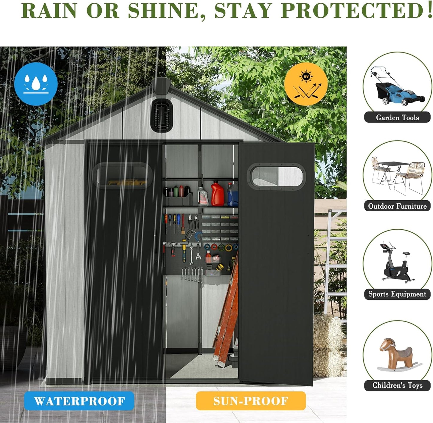5x3FT Outdoor Resin Storage Shed with Transparent Windows & Louvered Vents