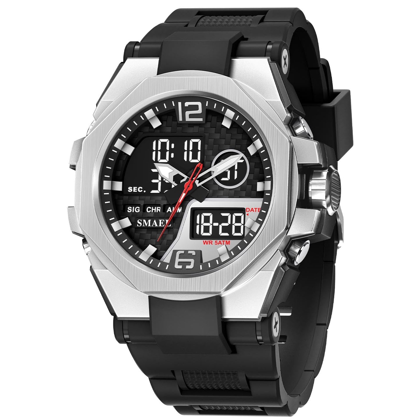 Mens Sports Outdoor Tactical Alloy Dual-Display Watch