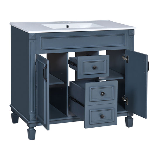 Bathroom Vanity With Top Sink, Mirror Cabinet, 2 Soft Closing Doors & 2 Drawers
