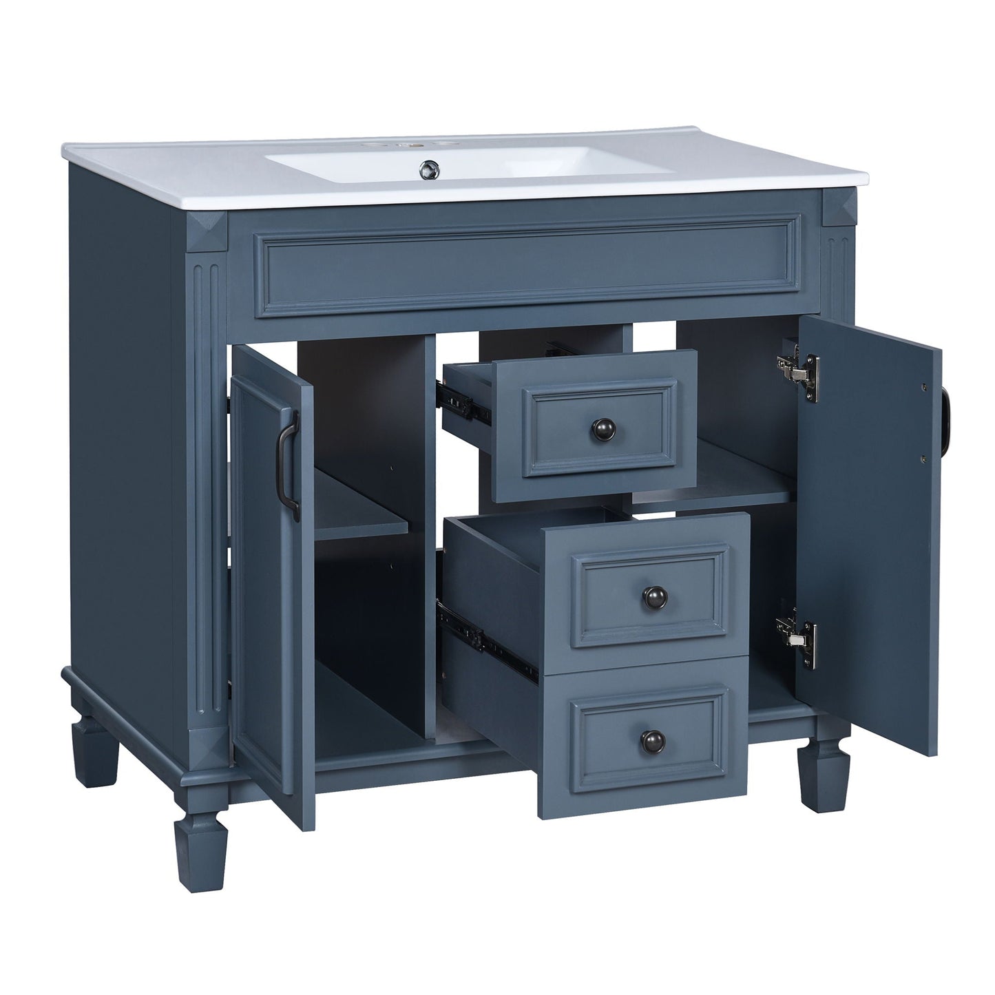36" Bathroom Vanity With Ceramic Sink and Soft-Close Doors - Blue