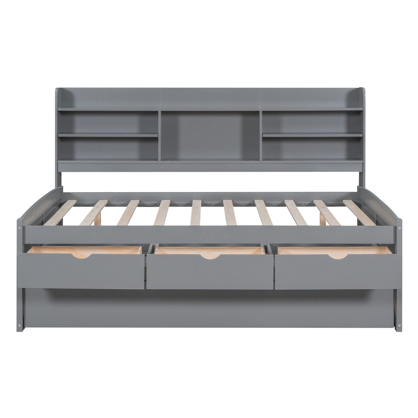 Captain Bed With Built In Bookshelves, 3 Storage Drawers, And Trundle