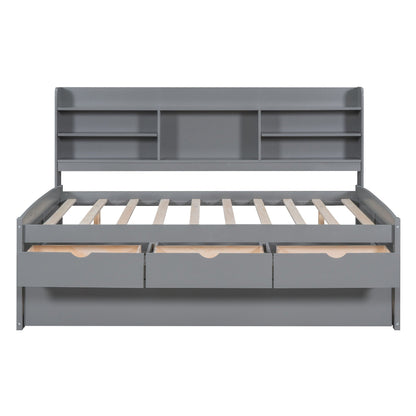 Captain Bed With Built In Bookshelves, 3 Storage Drawers, And Trundle