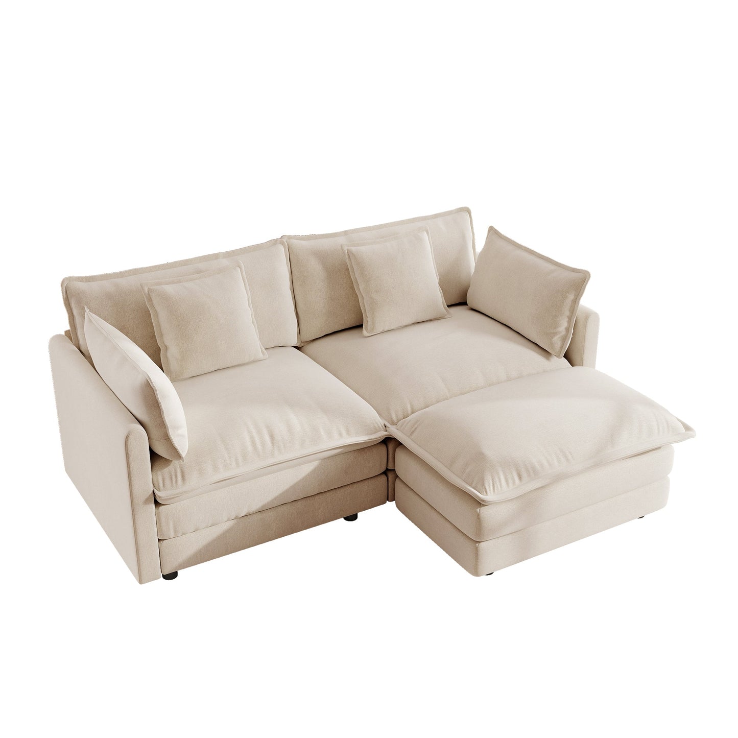 Chenille Two-Seater Sofa with 1 Footrest, 2 Seater L-Shaped Sectional with Ottoman