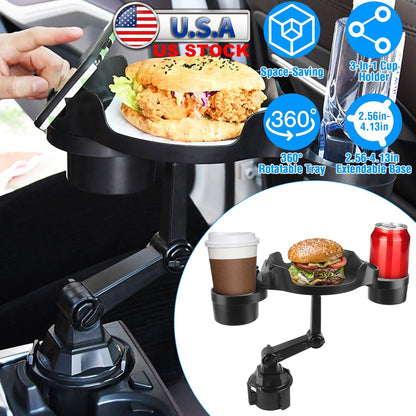 Car Cup Holder Expander 360¡ Rotating Car Tray Bottle Holder Adapter Multifunctional Water Cup Mount Stand with Phone Slot