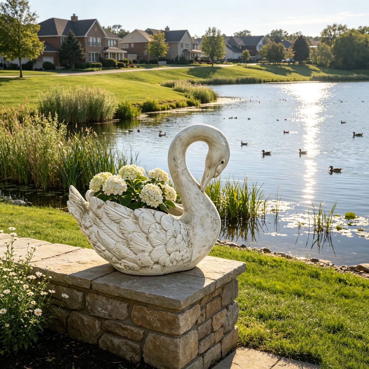 12.8'' Tall Vintage Swan Statue Planter
