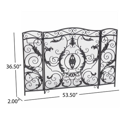 Mariella Traditional Floral Iron Fireplace Screen with Ornate Design
