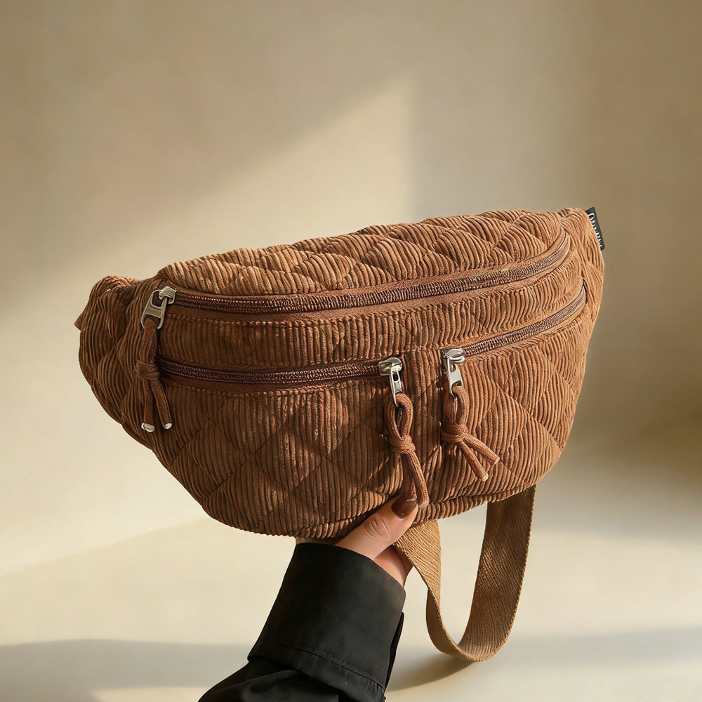 Solid-color Down Cotton Chest Bag Niche-design Shoulder And Crossbody Versatile And Easy To Match