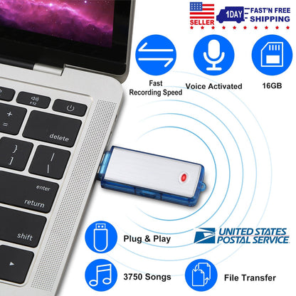 Mini Voice Recorder 16GB Digital Sound Audio Activated Recorder USB Flash Drive Disk w/ 192Hrs Recording U Disk Recorder For Meeting Lectures