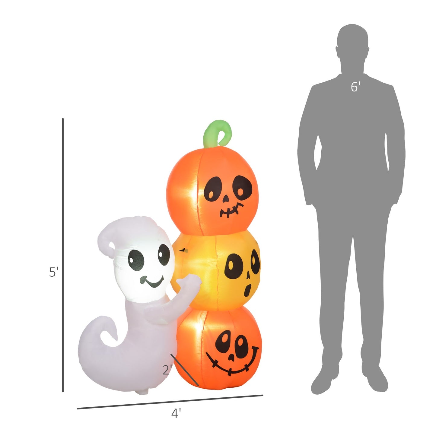 5-Foot Illuminated Halloween Ghost and Pumpkin Inflatable