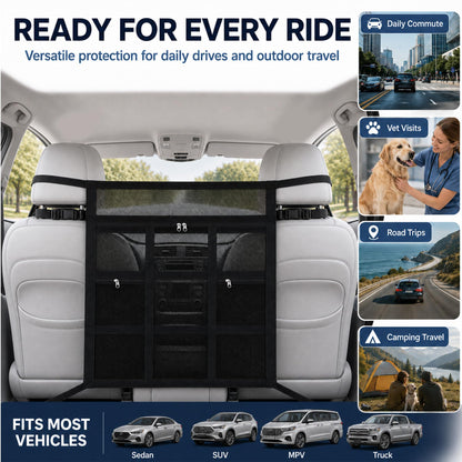 Car Dog Barrier With Hook And Loop Fastener Dual Zipper For Car SUV Breathable Mesh Barrier With Hook And Loop Fastener Keeps Pets Safely In Back Seat. Easy Installation
