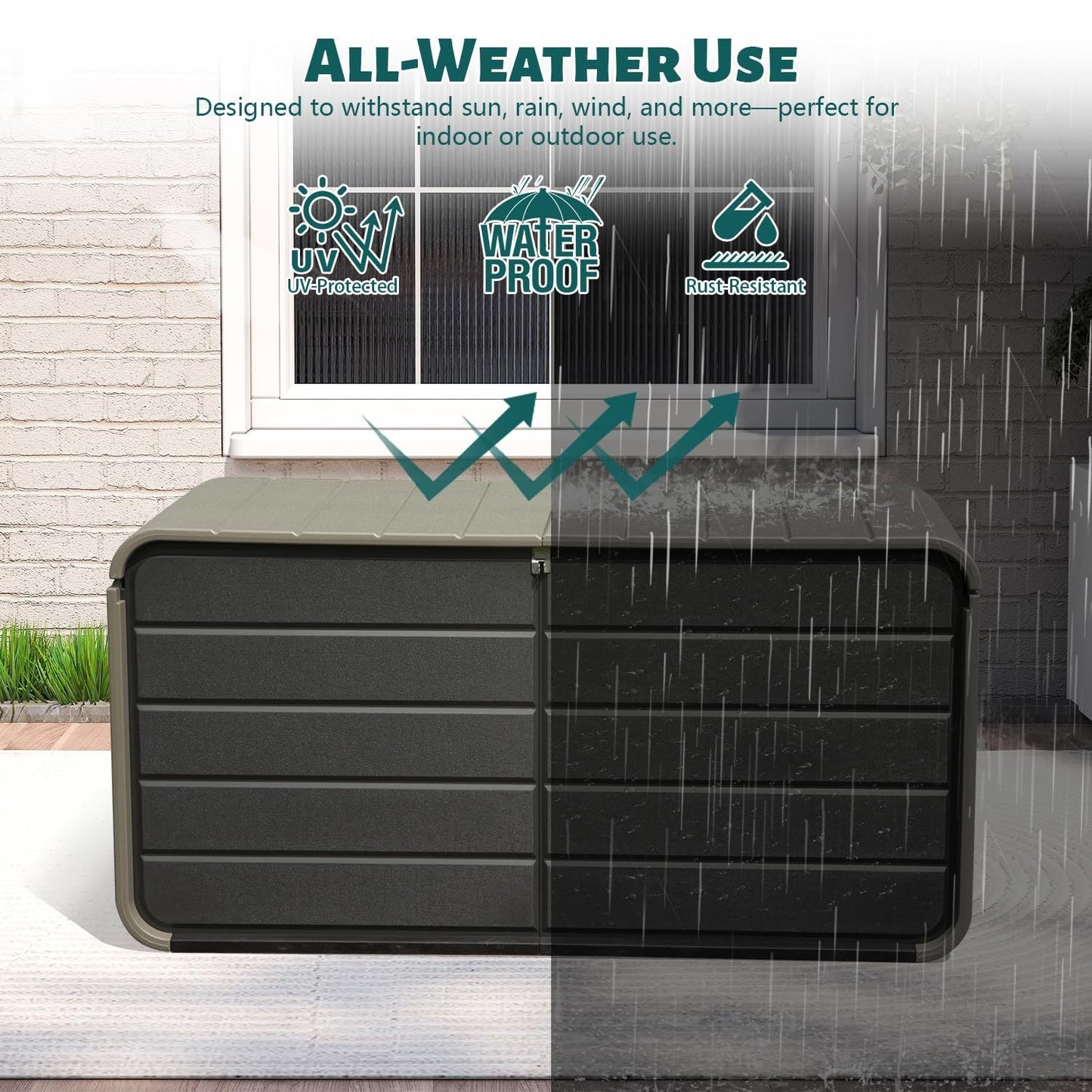 200 Gallon Plastic Deck Box with Lock and Waterproof Lid