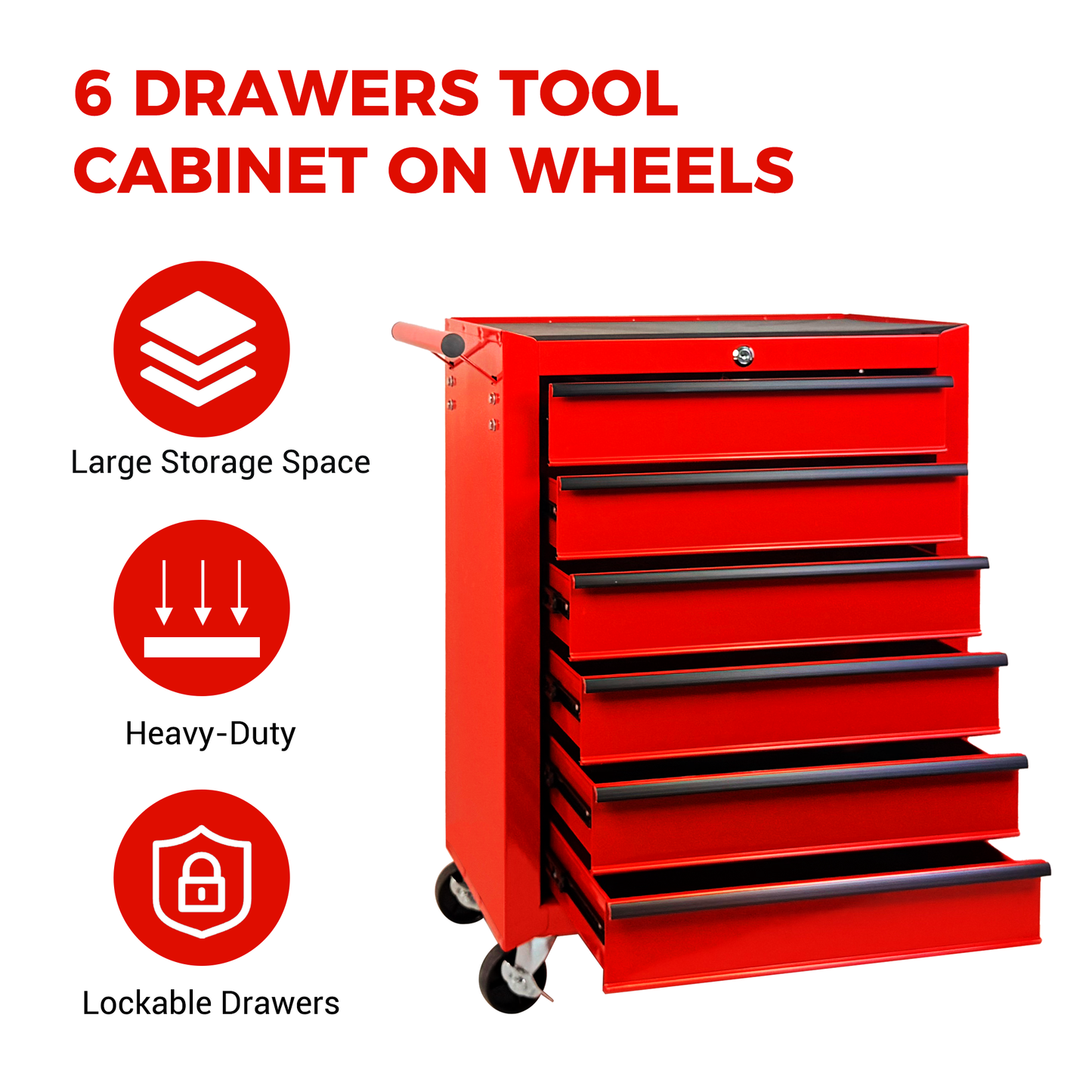 Rolling Metal Tool Chest with 6 Drawers, 20" Steel Storage Cabinet