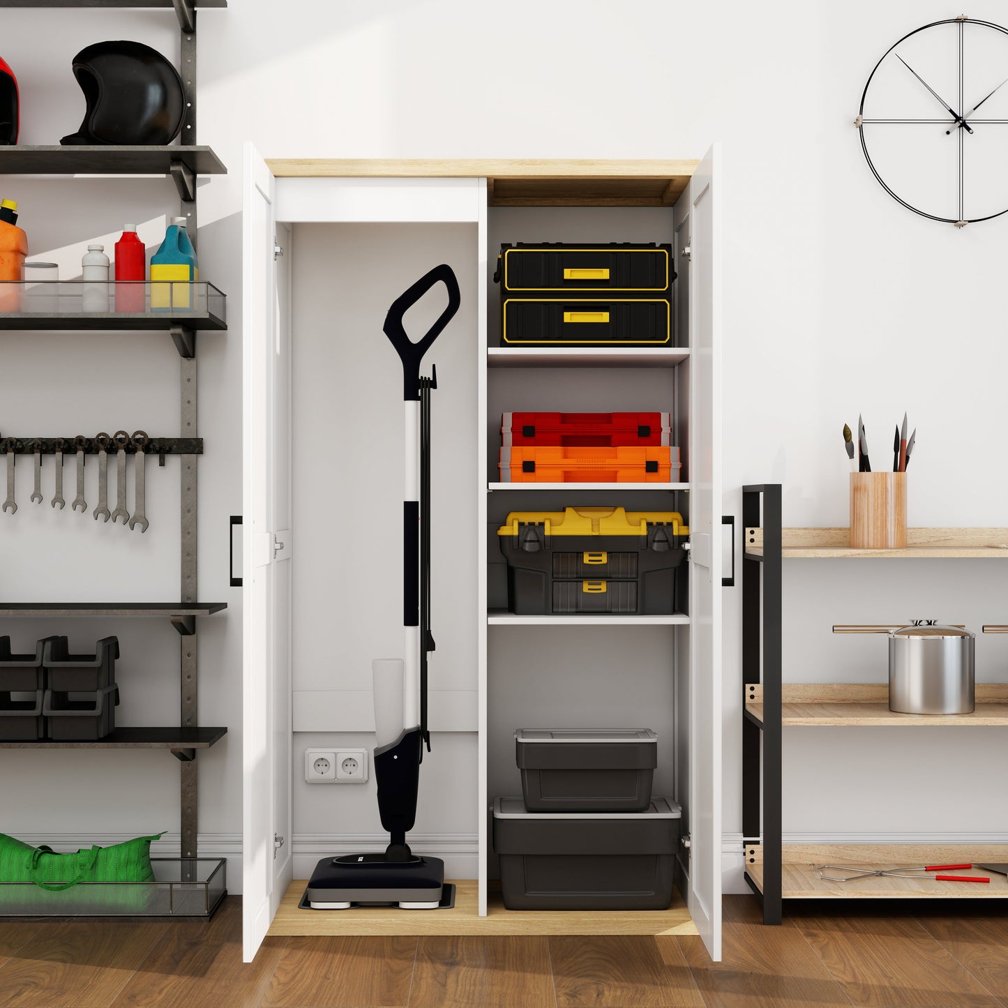 55.1" Tall Wooden Vacuum Storage Cabinet with Adjustable Shelf