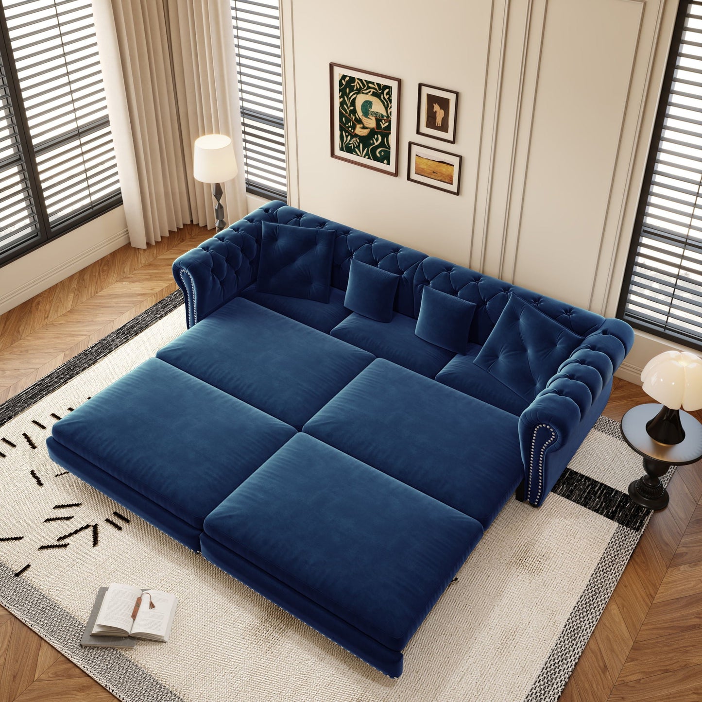 3 In 1 Pull Out Convertible Sleeper Sofa Bed, King Size, Chaise Lounge