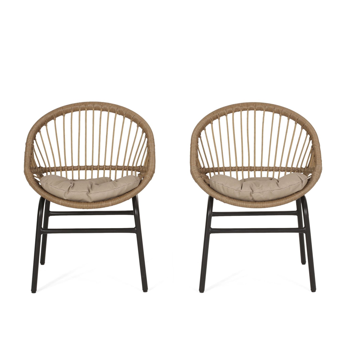 Outdoor Accent Chair With Curved Back And Basket Frame (Set of 2) - Light Brown / Beige