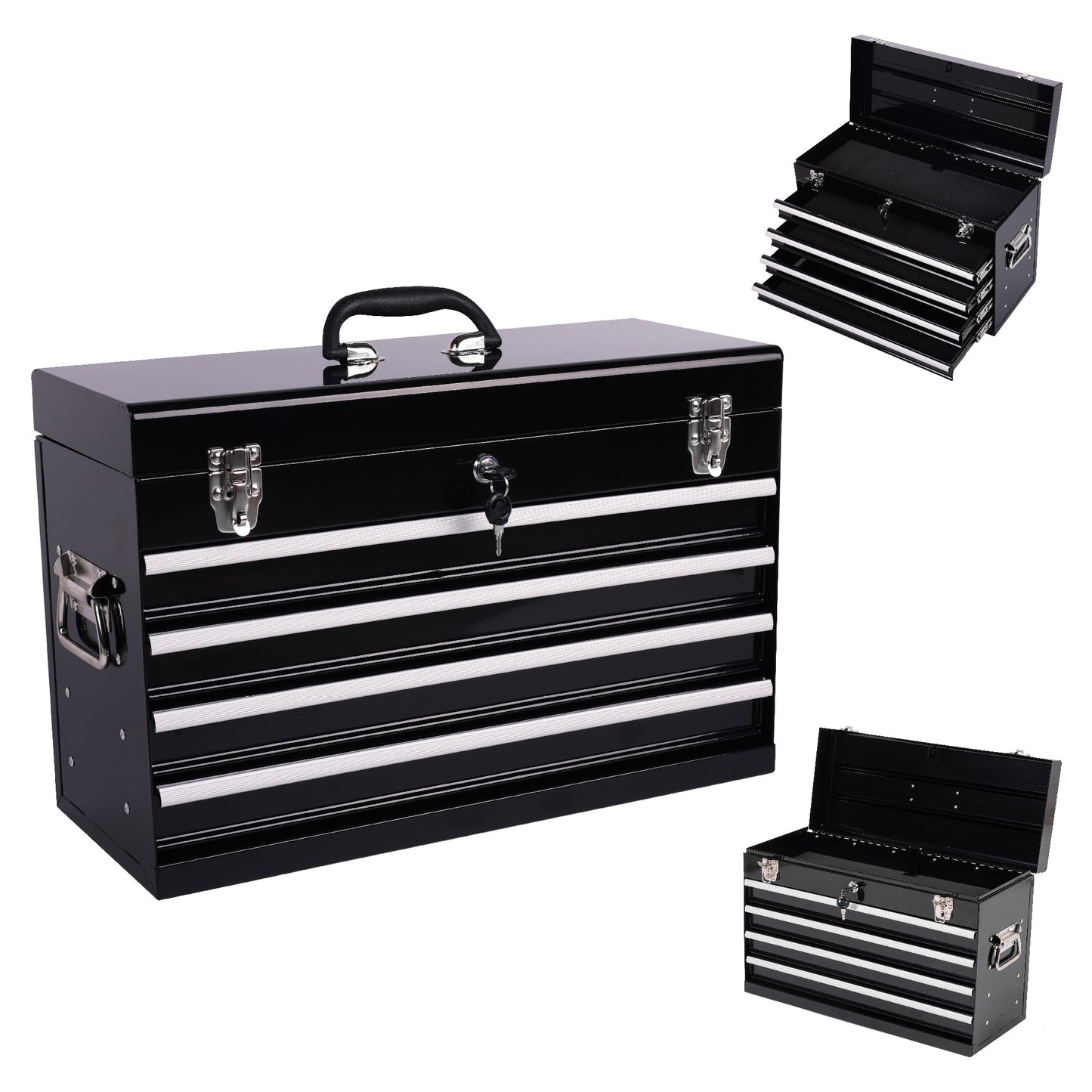 Heavy Duty Metal Tool Box, 21-inch with 4 Drawers